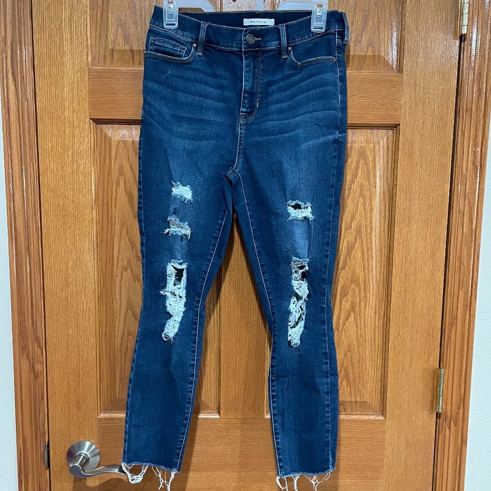 PACSUN Women's 28 S High Rise Jegging Blue Denim Distressed Jean